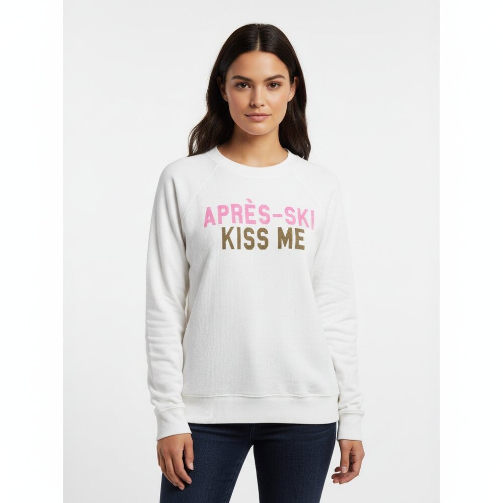 NWT Wildfox “Après-Ski Kiss Me” Sweatshirt White Graphic‎ Pullover Women’s S